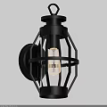 Black Metal Frame Wall Sconce With Transparent Glass Shade And Illuminated Bulb Mounted On Wall
