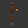 Traditional Style Street Lamp With Red Pole Gray Base And Yellow Lantern Light
