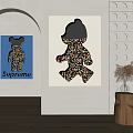 Modern Art Decor With Supreme Blue Painting And Colorful Particle Doll Silhouette