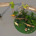 Filial Piety Culture Festival Dinosaur Exhibition With Wooden Archways And Dinosaur Models