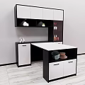 Modern Dining Table With Black And White Cabinets And Open Storage Design 3d model
