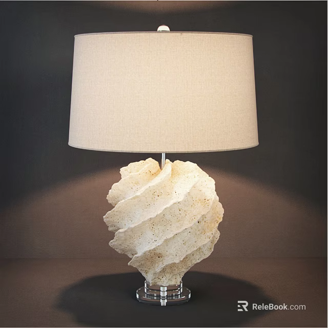 Unique Shaped Table Lamp With Irregular Resin Base And Linen Shade Design 3d model 