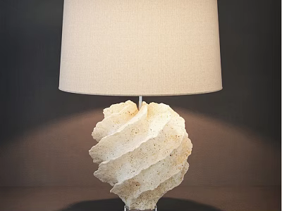 Unique Shaped Table Lamp With Irregular Resin Base And Linen Shade Design 3d model