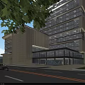 Modern Office Building Aerial View With Glass Facade Greenery And Roads