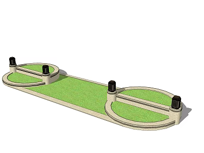 Modern Tree Pit Design With Green Lawn Light Border And Black Pillars 3d model