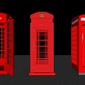 Three Iconic Red Telephone Booths Classic Public Facility with Glass Panels