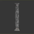 Classical Textured Gray Column With Ornate Capital and Sturdy Base Against Simple Dark Background
