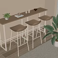Bar Counter With Wooden Top White Legs Three Bar Stools And Green Plant By Window