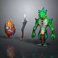 Green Scaled Game Character With Spiked Armor Weapon And Shield Design 3d model