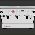 LAVAZZA Espresso Machine Featuring Three Black Handles Silver Black Body Front Control Knobs Red Logo
