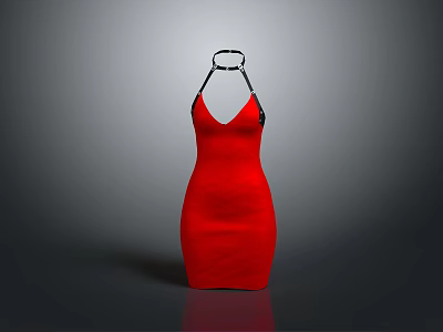 Red Halter Neck Bodycon Dress For Women Fashionable Daily Casual Wear 3d model