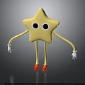 Yellow Star Cartoon With Big Eyes Arms Legs White Gloves Red Shoes On Black Background