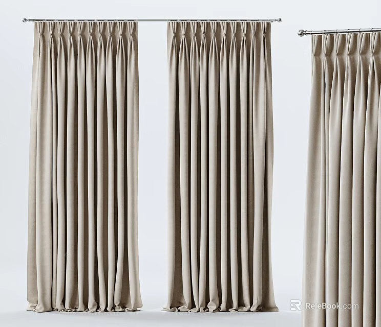 Elegant Beige Curtains With Soft Fabric And Pleated Design For Home Decor 3d model 
