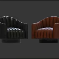 Modern Accent Chairs Black And Red Leather Tufted Backrest Round Base Contemporary Living Room Furniture