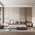 Elegant Modern Bedroom Interior Design With Upholstered Headboard Nightstands Accent Chair And Area Rug