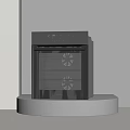 Modern Black Kitchen Oven Appliance with Digital Control Panel on White Display Pedestal