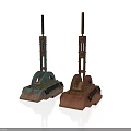 Rusted Industrial Equipment With Blue Green Reddish Brown Wheels Long Poles And Bases