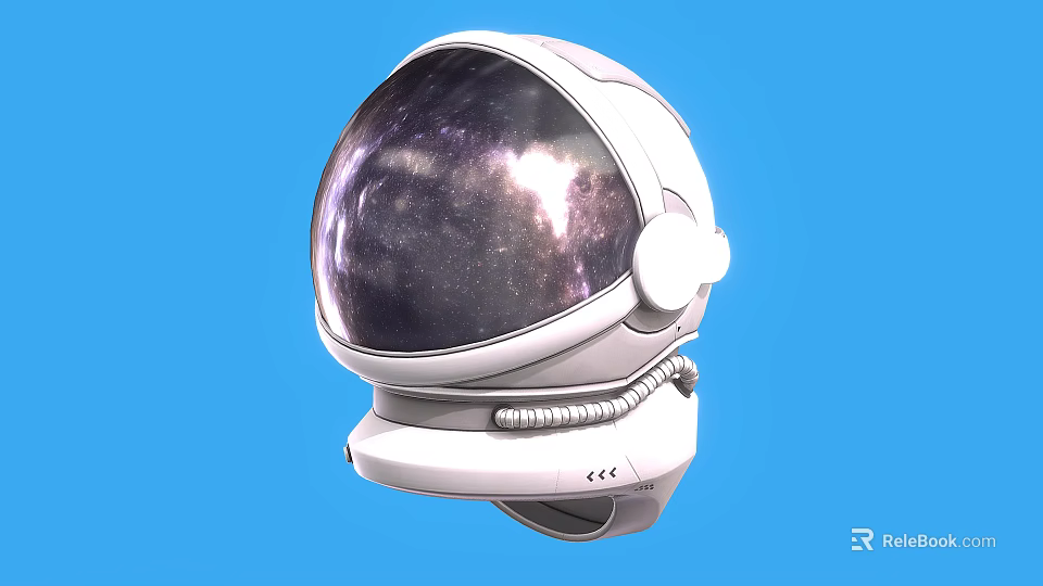 Futuristic White Astronaut Helmet with Starry Galaxy Visor against Blue Background 3d model 