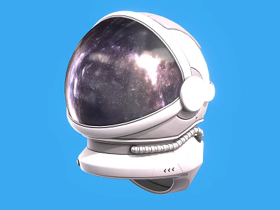 Futuristic White Astronaut Helmet with Starry Galaxy Visor against Blue Background 3d model