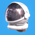 Futuristic White Astronaut Helmet with Starry Galaxy Visor against Blue Background