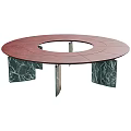 Round Red Dining Table With Green Marble Square Legs For Modern Home 3d model
