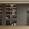 Modern Gray Display Cabinet With Open Shelves And Built In Lighting For Interior Design