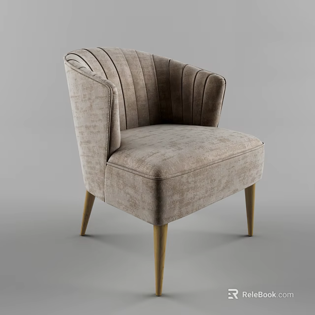 Elegant Beige Velvet Accent Chair With Striped Backrest And Golden Tapered Legs 3d model 