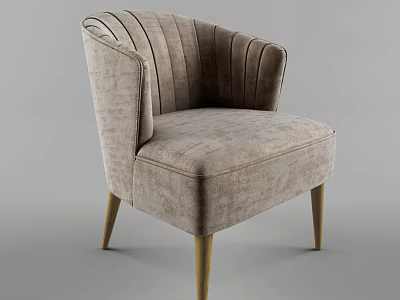 Elegant Beige Velvet Accent Chair With Striped Backrest And Golden Tapered Legs 3d model