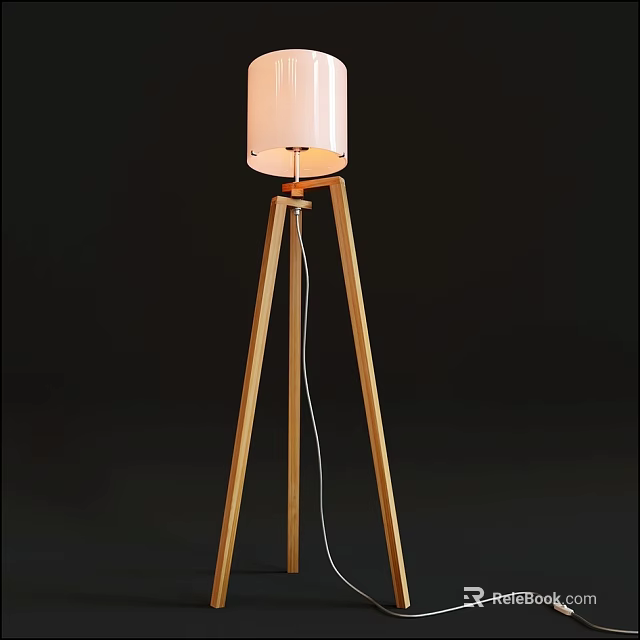 Modern Minimalist Tripod Floor Lamp With White Lampshade And Wooden Stand 3d model 