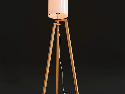 Modern Minimalist Tripod Floor Lamp With White Lampshade And Wooden Stand 3d model