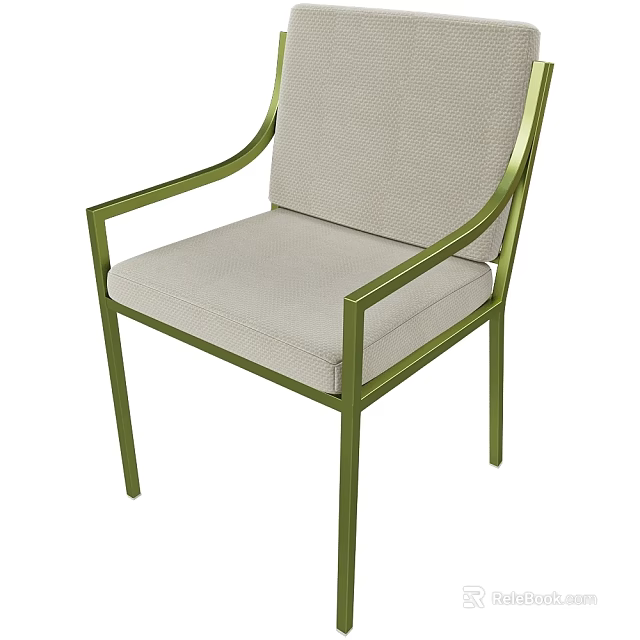Modern Dining Chair With Green Metal Frame And Light Gray Padded Backrest 3d model