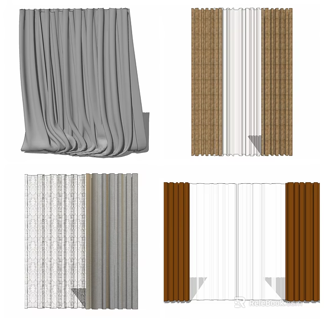 Stylish Decorative Curtains in Gray Brown and White for Modern Home Interiors 3d model 