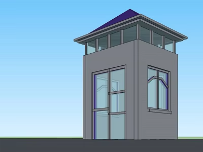 Modern Gray Two Story Building With Blue Roof And Multiple Glass Windows Design 3d model