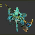 Steampunk Themed Game Character With Blue Mechanical Armor Large Axe And Goggles 3d model