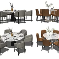 Modern Round Dining Table Set With Gray And Brown Chairs And Decorative Vase 3d model