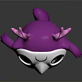 Cute Purple Cartoon Character Creature With Big Eyes And Pink Horns
