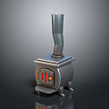 Classic Vintage Metal Household Stove With Tall Chimney And Red Indicators
