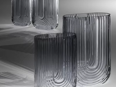 Modern Ceramic Vessels With Vertical Grooves And Transparent Design For Home Decor 3d model