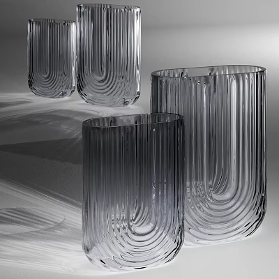 Modern Ceramic Vessels With Vertical Grooves And Transparent Design For Home Decor 3d model