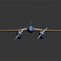 Blue And Orange Passenger Plane Model With Twin Engine And Shiny Wing Details