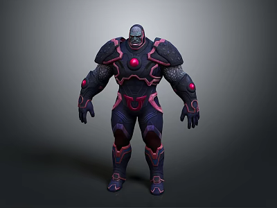 Muscular Character Armor Design With Dark Pink Accents And Glowing Red Orbs 3d model