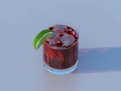Fresh Red Fruit Drink with Lime Slice and Ice Cubes in Glass 3d model