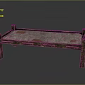 Rustic Wooden Bench With Gray Cushion And Red Accent Patches
