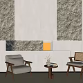Modern Leisure Chairs with Wooden Frames Cushioned Seats and Side Table in Beige Textured Room