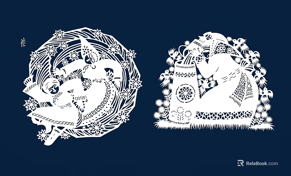 Traditional Chinese White Paper Cut Wall Decor With Animal Human Figures And Floral Patterns 3d model 