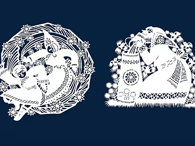 Traditional Chinese White Paper Cut Wall Decor With Animal Human Figures And Floral Patterns 3d model