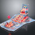 Ancient Temple Structure With Glowing Red Elements Stone Steps Symbolic Crystal And Carved Platform