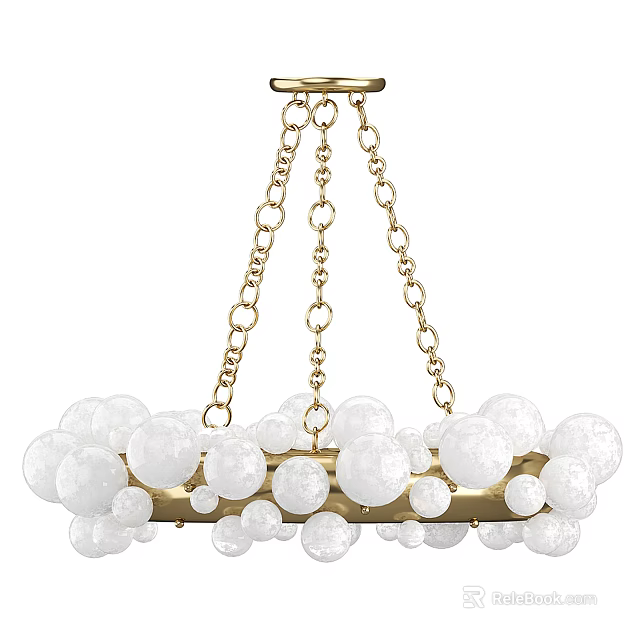 Elegant Modern Chandelier With Gold Hanging Chains And White Spherical Ornaments 3d model 