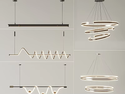 Stylish Modern Chandeliers Featuring Spiral Shapes And Circular Ring Designs 3d model