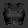 Black Leather Fitted Vest With Zipper Studs And Ring Detail For Fashionable Style